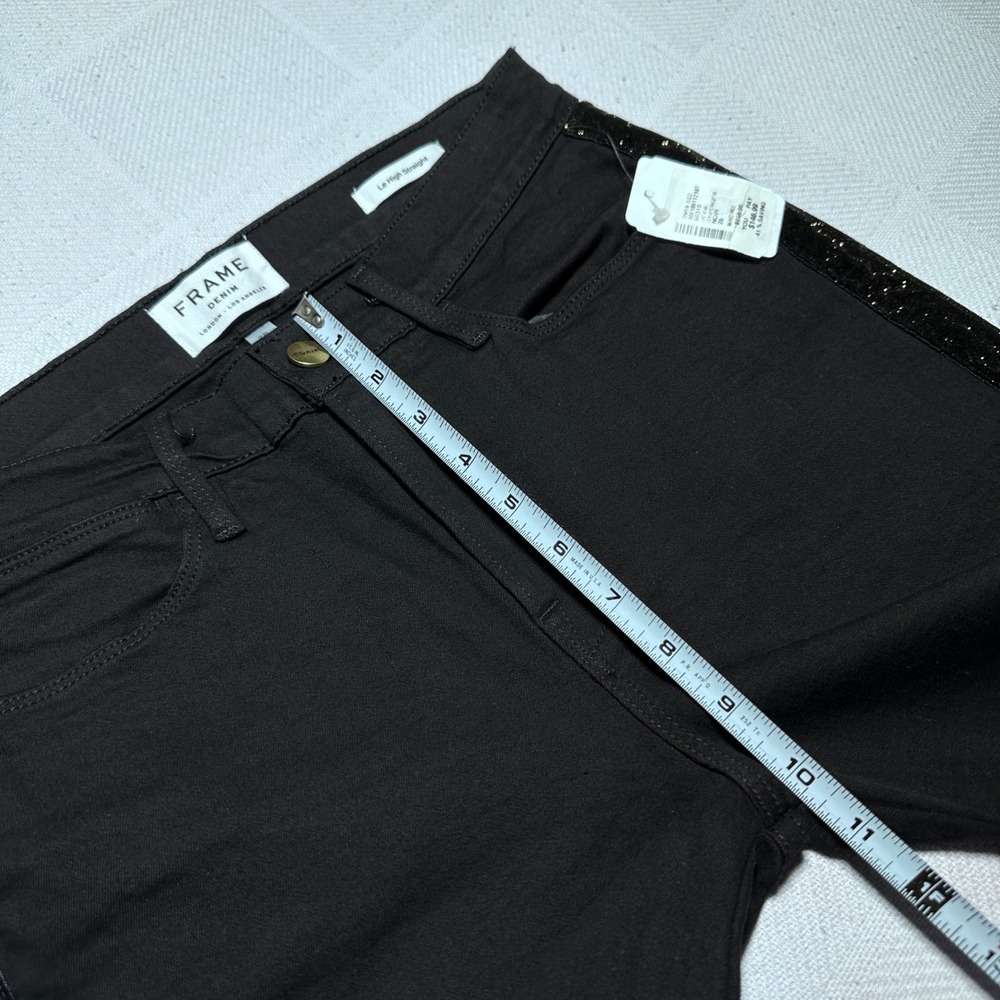 NEW FRAME Le High Straight Jeans Womens 28 Glitter Velour Stripe Raw Hem Black - Picture 12 of 15
